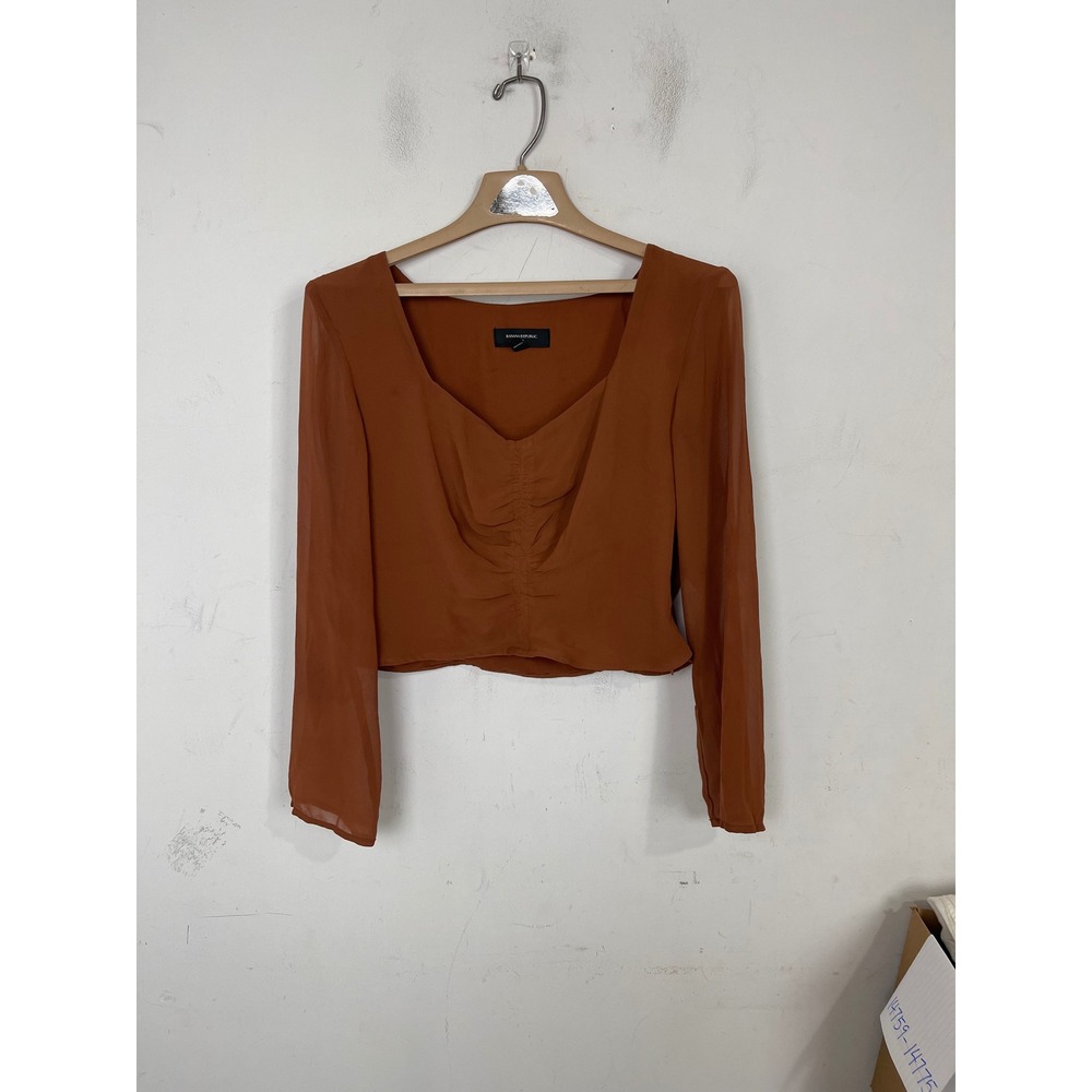 Banana Republic Rust Brown Ruched Sweetheart Crop‎ Top Long Sleeve 10 813787-02